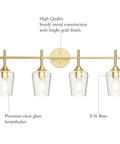 Dope Four Lights Gold Vanity Light Fixture Vintage Gold Wall Lighting with Clear Glass Over Mirror for Bathroom E26 Socket