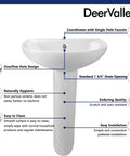 Compact White Ceramic Pedestal Sink With Overflow And Pre Drilled Single Hole 20 By 17 Inch Bathroom Sink Space Saving Design For Small Bathrooms Durable Ceramic Build Easy Install And Maintenance with diagram showing features
