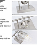 Detailed view of Three Light Brushed Nickel Vanity Light For Bathroom Over Mirror Glass Wall Mount Dimmable Modern Vanity Lighting.