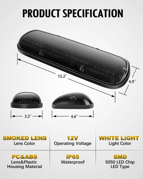 Three Piece Smoke Lens 30 LED Cab Marker Lights Kit With Wire Pack For Silverado Sierra Trucks 2002 2007 Classic specifications