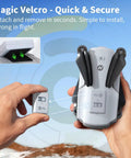 Hands holding FAA Compliant Remote ID Module For Drones With Strobe Light And Buzzer, showing quick Velcro attachment feature.