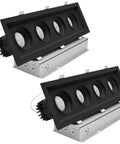 Four Head Regressed Gimbal Led Recessed Spotlight with black housing showcasing 360 rotation and 15 tilt adjustments, 60W power.