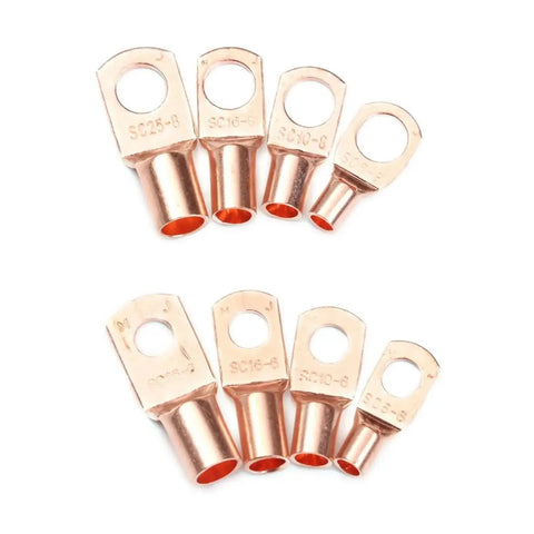 Solid Copper Lug Terminal Kit SC4-25 ring connectors, four copper crimp lugs for battery cables