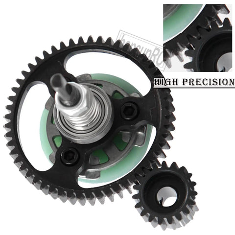 Beefed-Up 50T 32-Pitch Spur Gear Differential Set For 1/10 Slash 4X4 And Slash 4X4 VXL, close-up view with pinion gear