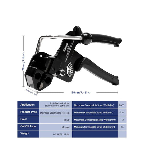 All Metal Zip Tie Gun With Cutter For Quick Cable Tie Tensioning One Handed Operation No Fuss Heavy Duty Tool with dimensions
