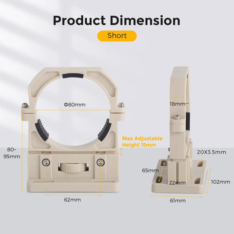 Must Have Adjustable CO2 Laser Tube Mount Holder For 80mm Tubes With Micro Height Adjustment And 45 Degree Reflector Alignment Includes 2 Mounts Pre Drilled Holes And Screws Compatible With Laser Engraving And Cutting Machines product dimensions shown with various measurements labeled.