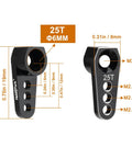 25T 6mm spline aluminum servo arm horn for TRX4M stock servos and 25T gear micro servos, black, measured view