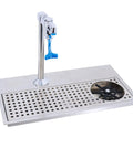 Recessed Countertop Pitcher Rinser Built From Heavy Duty 304 Stainless Steel With A High Pressure Multi Angle Spray Head And Integrated Drain Pan Fast Hookup For Home Bars Cafes Slick Cleanup Essentials, showing brass tap and drainage pan.