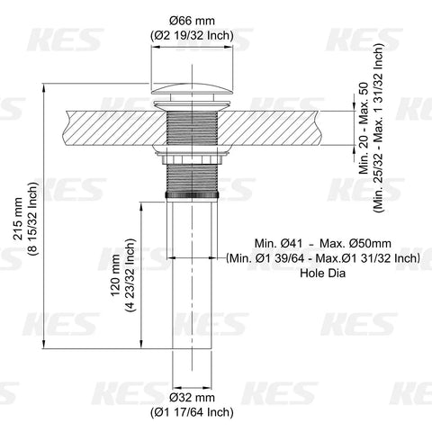 Technical drawing of the Matt Black Pop Up Sink Drain No Overflow All Metal Rustproof Brass And 304 Stainless Steel Durable Stopper