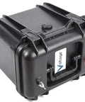 Dead Serious Waterproof Battery Box For 12 Volt Lithium Agm And Sealed Lead Batteries, compact black design with handle and terminal connectors.