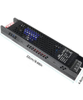 24V DC Power Supply 8.5A 200W Universal Regulated Switching Adapter with dimensions visible, black metal casing, side view