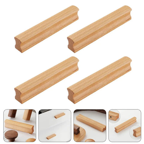 Slick Beech Wood Cabinet Pulls Set Of 4 With 96mm Hole Spacing Drawer Handles For Wardrobe Doors Lacquer Finish