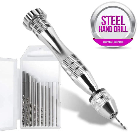 Killer Precision Steel Pin Vise Hand Drill Accompanied By Ten Mini Drill Bits Perfect For Resin Jewelry Crafting and Woodworking.