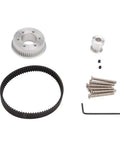 Electric Skateboard Synchronous Gear Kit Upgrade Built From Durable Aluminum Alloy For Dope Performance Reduces Slippage With Three To One Gear Ratio Easy DIY Hardware To Boost Acceleration And Board Longevity with components laid out.