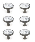Next Level Grey Marble Cabinet Knobs Six Pack Top Shelf Zinc Drawer Pulls For Kitchen And Bath Setup Durable Electroplated Finish One Point Three Inches Wide Smooth Modern Home Decor Vibe set of six round gray marble knobs with zinc bases