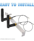 Dual Band WiFi Antenna Set 2.4GHz 5GHz RP SMA Antennas 2 Pack mounted on a silver bracket with black cables visible