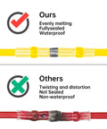 Comparison of waterproof 400Pcs Solder Seal Wire Connectors Kit with heat shrink butt connectors vs others not sealed.