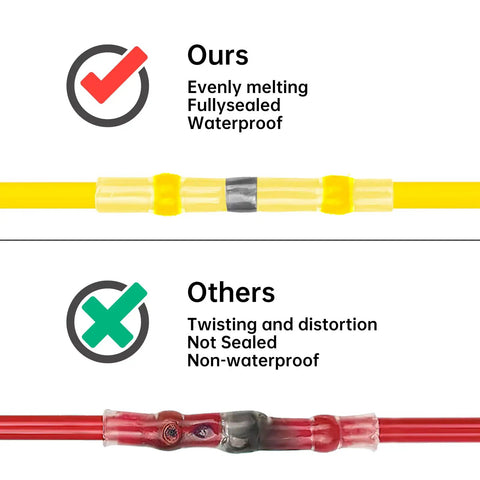Comparison of waterproof 400Pcs Solder Seal Wire Connectors Kit with heat shrink butt connectors vs others not sealed.