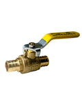 10 Pack PEX Ball Valves Three Quarter Inch Full Port Brass For Potable Water And Hydronic Heating, side view with yellow handle