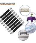 Adjustable Bed Sheet Straps Clips 8 Pack Black Heavy Duty Elastic Mattress Fasteners To Lock Down Sheets Sofa Couch Covers