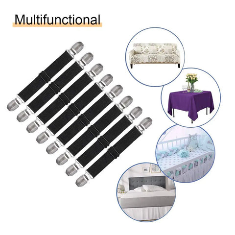 Adjustable Bed Sheet Straps Clips 8 Pack Black Heavy Duty Elastic Mattress Fasteners To Lock Down Sheets Sofa Couch Covers