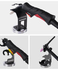 MIG Welding Torch Holder With Magnetic Base For Secure Hands Free Torch Positioning On MIG Gun, shown on steel surface