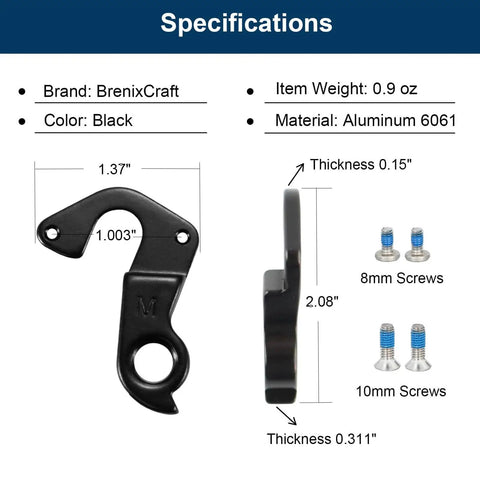 Cannondale KP284 Derailleur Hanger Replacement For Catalyst Trail Foray Rush, side and front view with 8mm 10mm screws