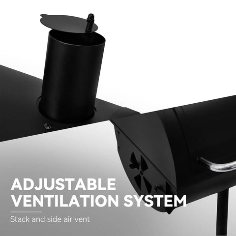 Adjustable ventilation system on CC1830SC Charcoal Offset Grill Smoker With Cover 823 Square Inches Total Cooking Space Black Outdoor Grill.