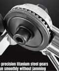 Close-up of High-Power Drill Nibbler titanium-plated head, showing precision gears for sheet metal cutting, includes adapter for iron
