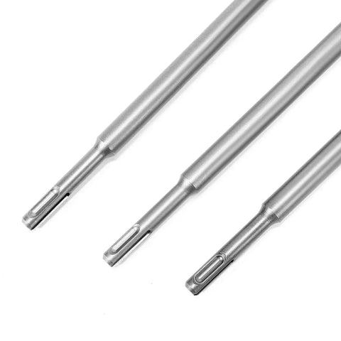 Close-up of Heavy Duty 3-Piece SDS Demolition Bit Set For Rotary Hammers - Bull Point Chisel, Flat Chisel, Scaling Chisel With Tungsten Carbide