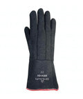 Rock Solid Heat Resistant Charcoal Handling Gloves With Nonslip Textured Grip And Fourteen Inch Length designed for gripping hot tools, showing one glove.