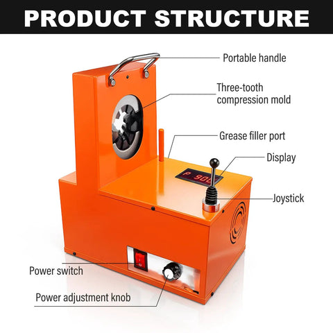 Heavy Duty Electric Hydraulic Hose Crimper For Auto And AC Lines 1200 Watt 110 Volt showing product structure and controls.