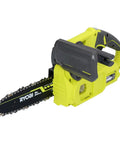Badass 18 Volt Cordless 8 Inch Chainsaw With Sharp High Tooth Blade And Reliable Manual Oil Pump Made For Smooth Hedge Thinning And Easy Yard Cleanup Tasks In Black Green, showing bright yellow design and sharp blade.