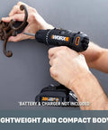 20V Drill Driver Built For Big Jobs With Three Eighths Inch Chuck, Beefy Speed And Torque, shown drilling into wall