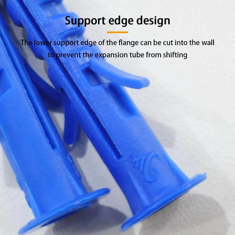 Close-up of blue nylon expansion anchors for DIY Wood Screws Set M3 M4 M5 With Drywall Anchors Kit.