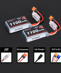 Beefy 2S 1100mAh LiPo Batteries With EC2 Female To IC2 Male Plug And 3S 7.4V 1.3A Charger For RC Upgrades Two Pack