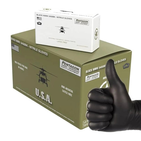 Industrial Black Nitrile Gloves Heavy Duty 5 Mil Disposable Latex Free Powder Free box with thumbs-up glove
