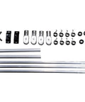 Aluminum Tarp Arm Kit for Dump Trucks with Telescoping Arms and 8 Spring Torsion Pivot System parts layout on white background