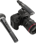 Camera setup with B-3RC Wireless Microphone System Bundle With Charging Case No Cables Needed Auto Pairing Ultra Low Latency visible.