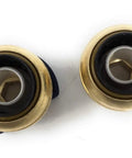 Top view of brass fittings from Washing Machine Valve With Water Hammer Arrestor And Push Fit Three Quarter Inch MHT No Fuss Easy Install Kit