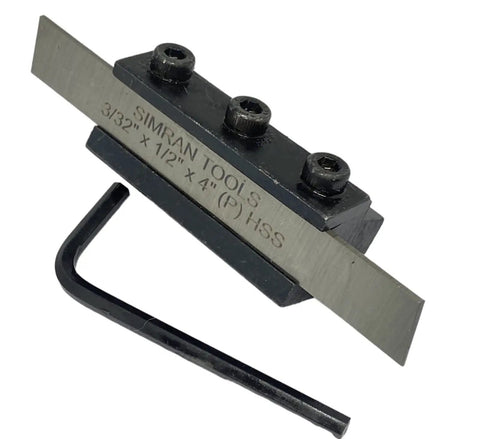 Tough As Nails 10Mm Shank Parting Tool Cut Off Holder for Precision Lathes showing 3/32 x 1/2 x 4 inch HSS blade and hex key.