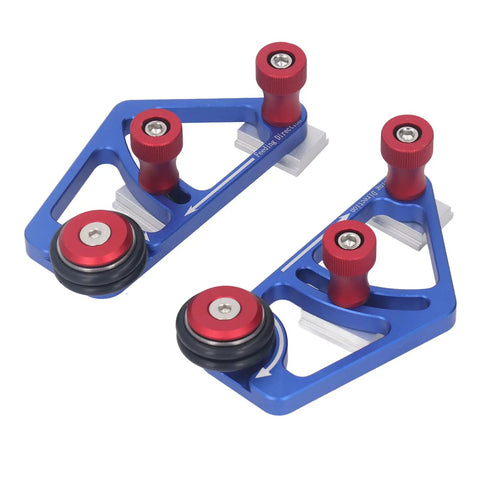 High Grade Woodworking Bearing Roller Feeder Pair Aluminum Alloy Table Saw Feeding Guide with red knobs and wheels.