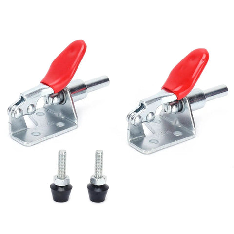 Hardcore Toggle Clamp With 400 Lb Holding Capacity And Quick Release Lever for Woodworking or Metalworking jigs, featuring ergonomic handles and bolts.