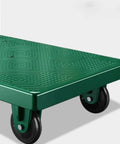 Beefy Folding Platform Cart Dolly For Moving Heavy Loads, Heavy Duty Hand Truck With Silent Wheels, Non Slip, Double Bearing Design, Easy Fold, Compact For Warehouse, Garage, And Home Use, Black, green platform close-up