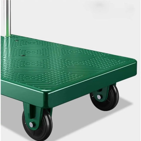 Beefy Folding Platform Cart Dolly For Moving Heavy Loads, Heavy Duty Hand Truck With Silent Wheels, Non Slip, Double Bearing Design, Easy Fold, Compact For Warehouse, Garage, And Home Use, Black, green platform close-up