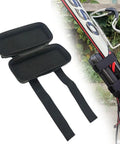 Heavy Duty E Bike Controller Bag Waterproof EVA Hard Case For Electric Motorcycle Gear, Keeps Battery And Electronics Safe From Rain Dust And Gunk. black zip case with strap mounted on bike frame, 17.5 x 8 x 5.5 cm