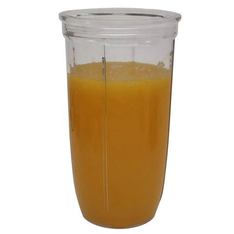 Two Pack 24oz Cups With To Go Lids And Easy Twist Extractor Blade For Nutribullet Blenders Replacement Kit showing filled container