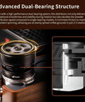 Universal 58mm Espresso Coffee Distributor With Gravity Tumbler For Standard Portafilters, showing advanced dual-bearing structure.