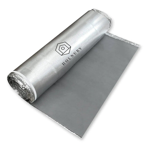 Premium Acoustic Floor Underlayment Roll Featuring Hella Quiet Thermal Eva Foam And Silver Foil Vapor Barrier For Superior Moisture Shield.