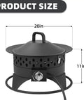 20 Inch Outdoor Fire Pit With Grill, Smokeless Propane Burner Delivers 60000 BTU Heat, Adjustable Flame shown with dimensions